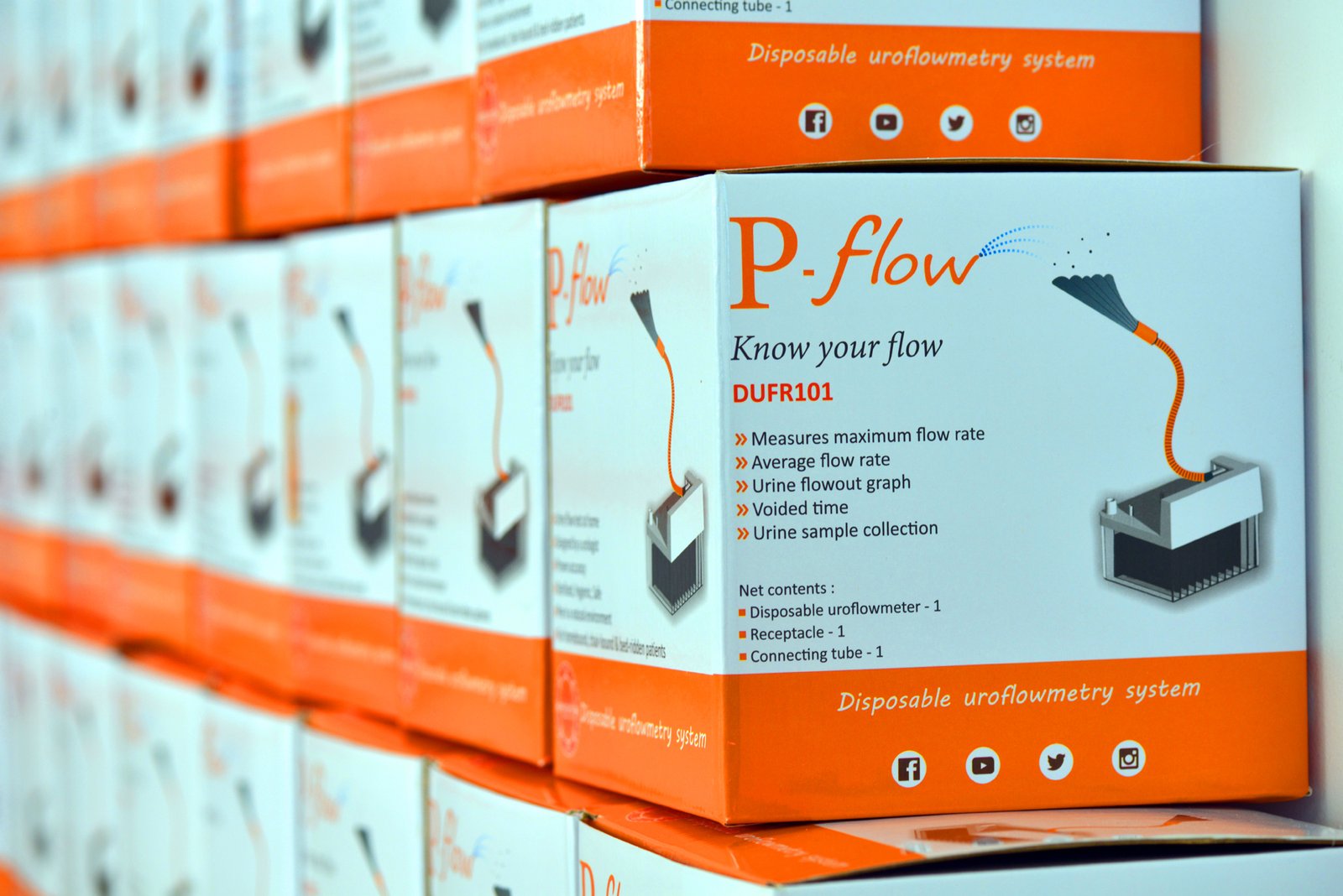 Stacked Pflow disposable uroflowmetry system boxes