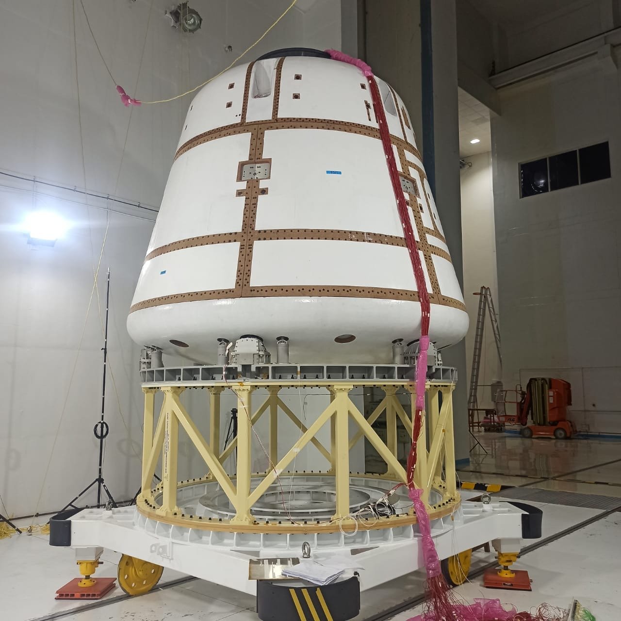 The Gaganyaan crew module on its integration stand