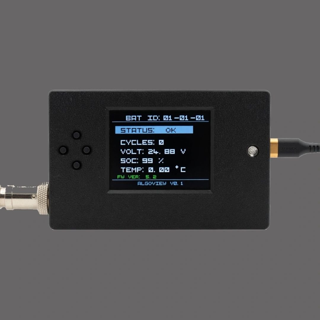 AlgoFET AlgoView battery monitoring display showing state of charge and cell health
