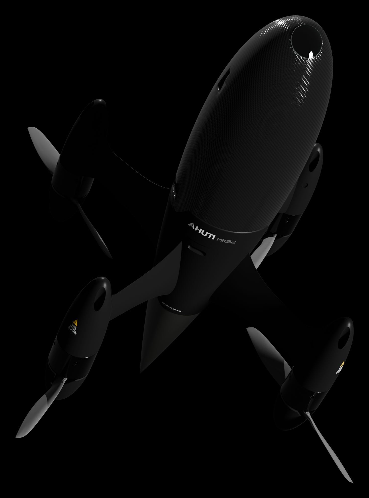 Apollyon Dynamics' Ahuti Mk II counter-drone interceptor — a carbon-fibre multirotor UAV