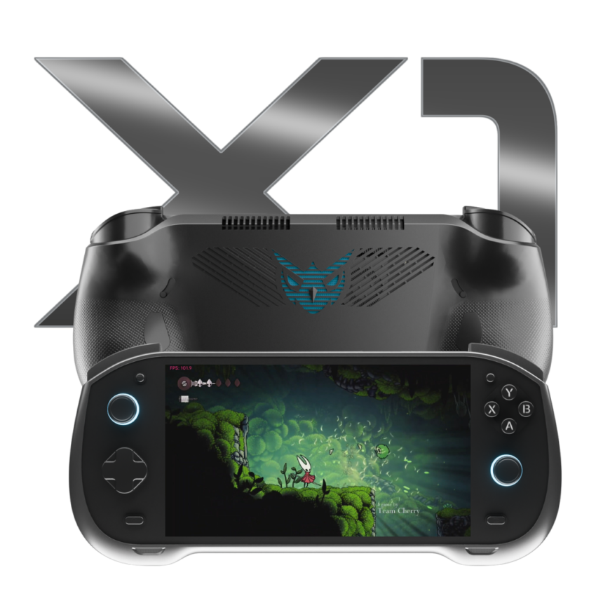 ARC X1 gaming handheld, front and back views