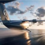 Aspera Industries Eureka autonomous amphibious cargo aircraft skimming the water on its hydrofoils