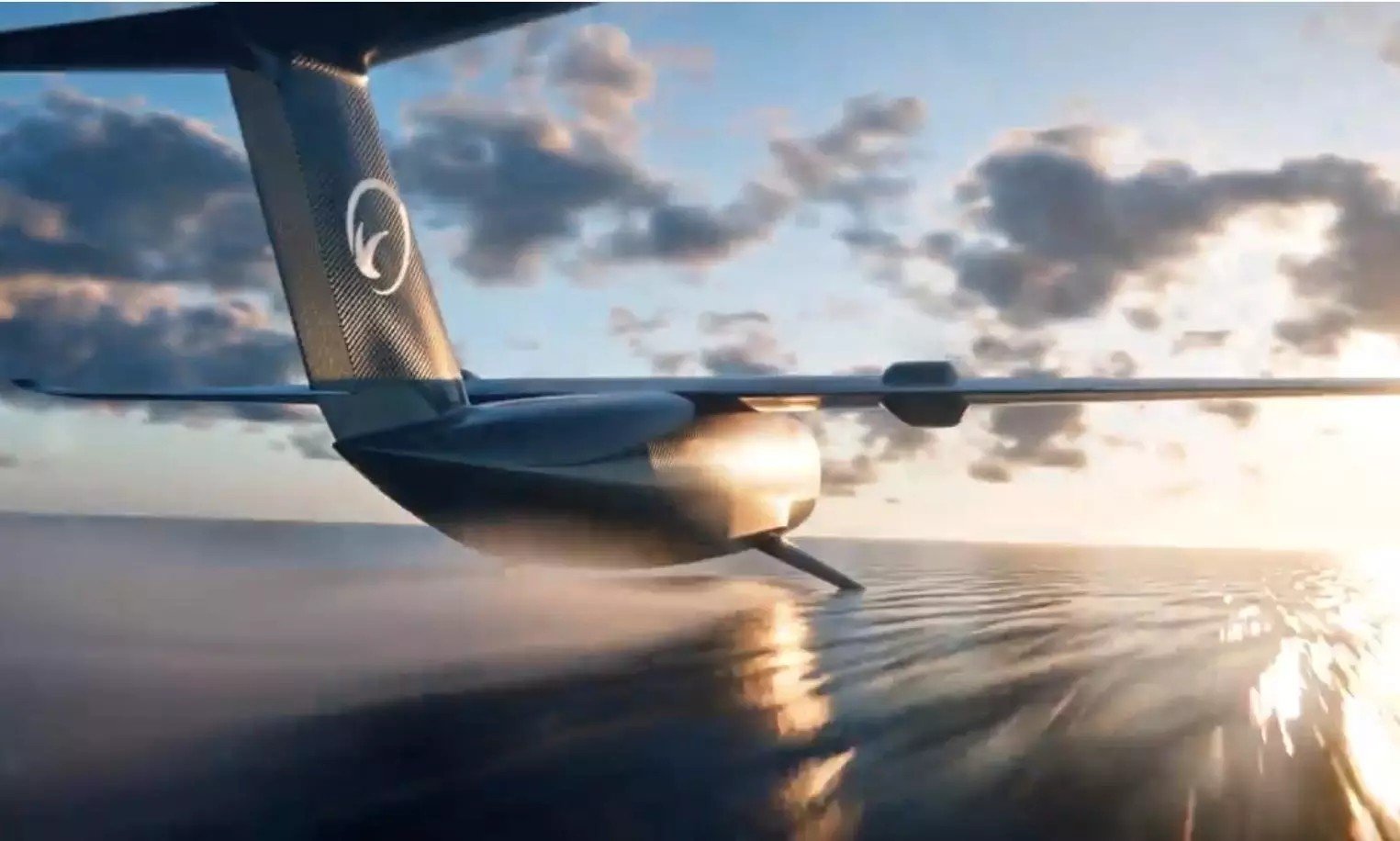 Aspera Industries Eureka autonomous amphibious cargo aircraft skimming the water on its hydrofoils
