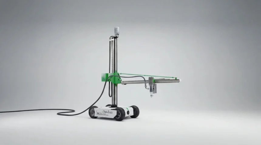 Kelvin6k's ATOM mobile 3D-printing construction robot in a studio shot
