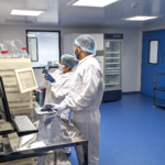 PopVax GMP cleanroom with scientists at work in Hyderabad
