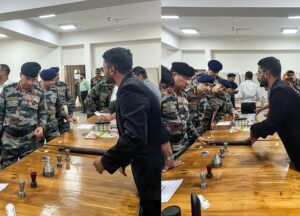 SpaceFields engineers demonstrating rocket motor hardware to Indian Army officers
