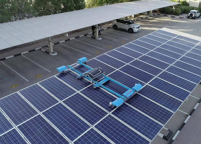 Solavio Eco Bot autonomous cleaning robot on ground-mount solar panels