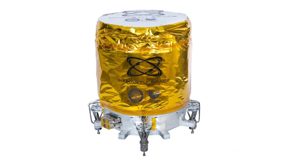 Alt text: Vyom 2U green monopropellant satellite thruster close-up