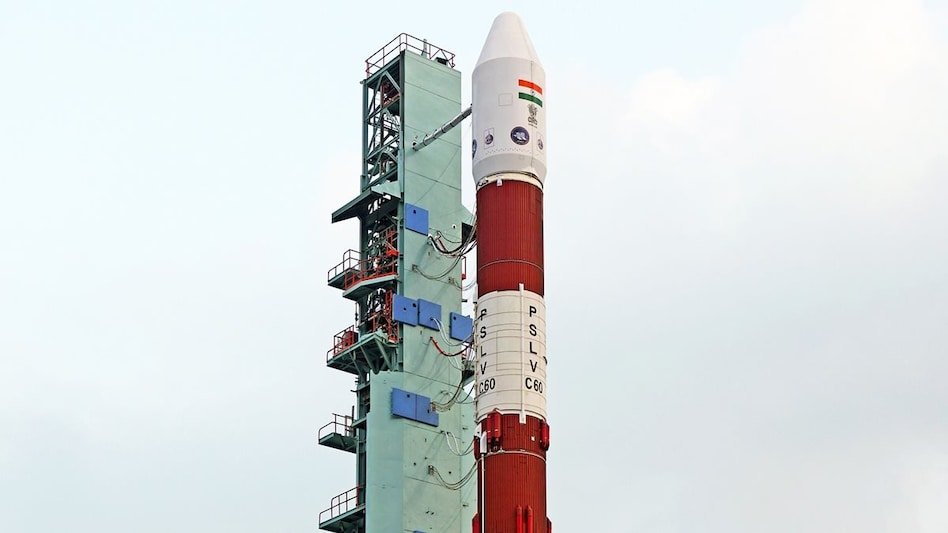 Alt text: PSLV-C60 rocket launch carrying POEM-4 platform