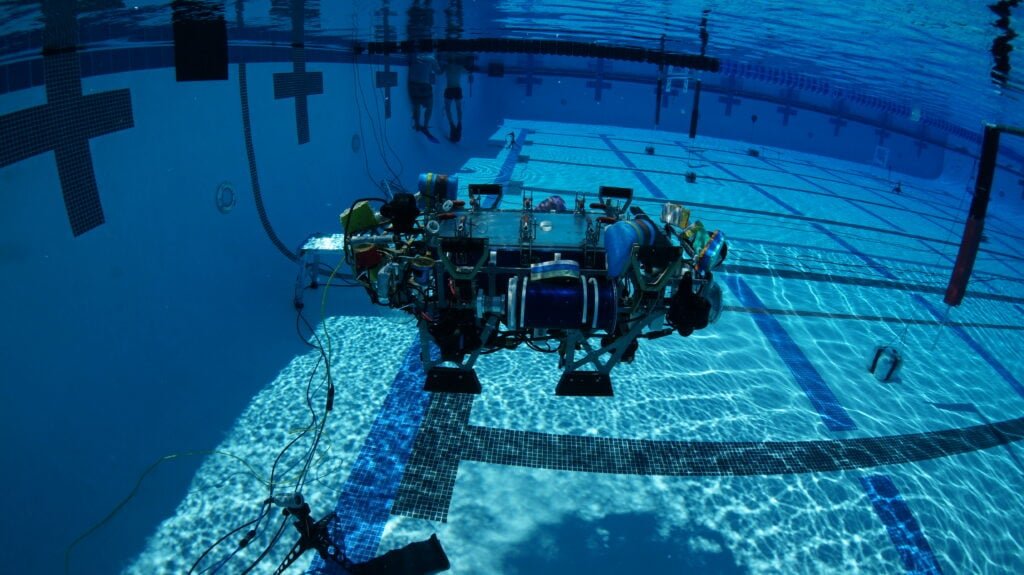 Alt text: Matsya 7 underwater robot with eight thrusters built by IIT Bombay students