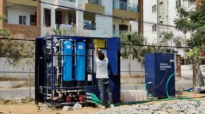Indra Water ElectroX electrochemical wastewater treatment reactor unit at an industrial site