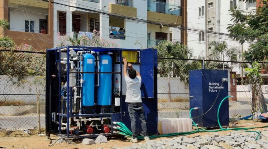 Indra Water ElectroX electrochemical wastewater treatment reactor unit at an industrial site