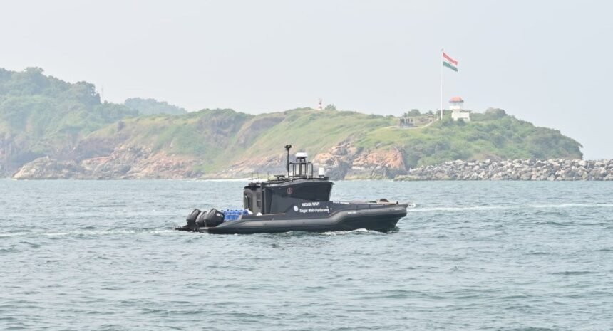 Matangi, Sagar Defence Engineering's uncrewed surface vessel, underway at sea (Indian Navy handout)
