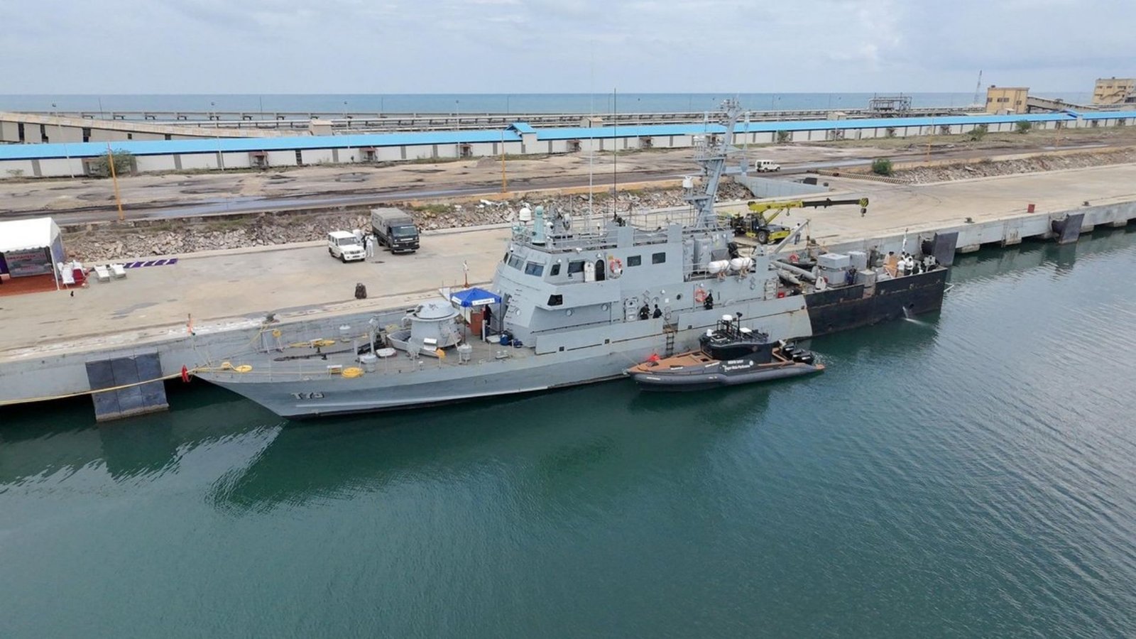 Sagar Defence uncrewed surface vessel alongside an Indian Navy ship