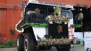BEML BH60-EV electric dump truck at its unveiling in Mysuru