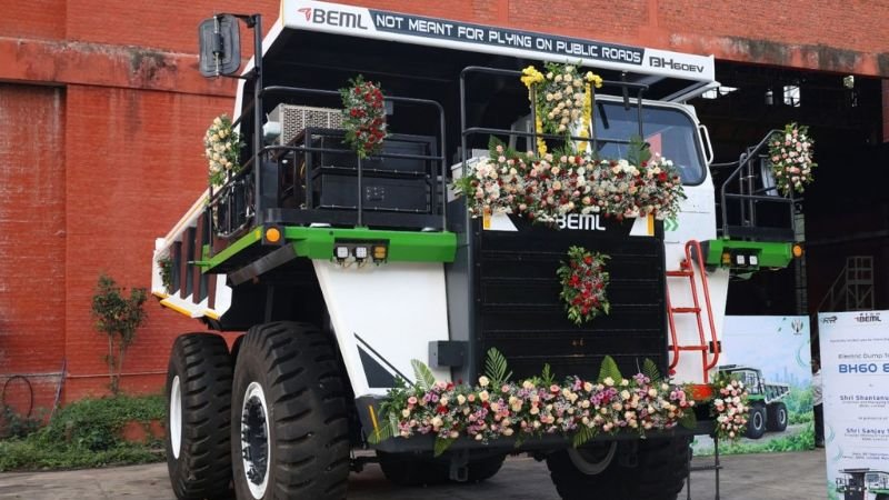 BEML BH60-EV electric dump truck at its unveiling in Mysuru