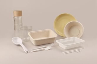 Compostable PLA tableware from Balrampur Bioyug's product range (official company imagery).