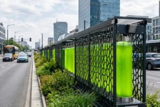 Carbelim microalgae photobioreactor installation on a city street