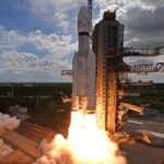 ISRO LVM3-M4 rocket carrying Chandrayaan-3 lifting off from Sriharikota