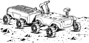 Cosmochute's official concept render: the EPOC rover towing the OASYS trailer on the lunar surface