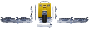 Render of GalaxEye's Mission Drishti satellite showing the solar array wings and gold payload bus