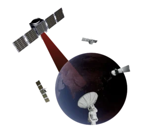 Official Dhruva Space visual showing satellites and a ground station orbiting Earth