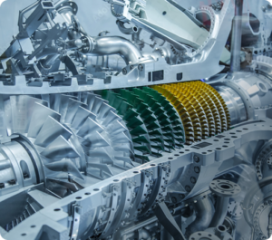 Azad Engineering gas turbine cutaway showing precision-machined turbine stages
