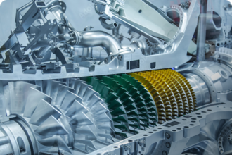 Azad Engineering gas turbine cutaway showing precision-machined turbine stages
