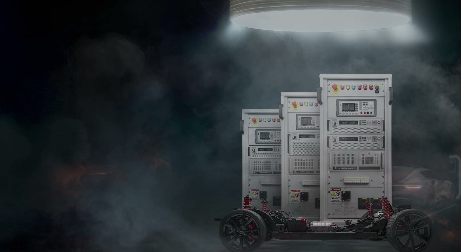 Exeliq battery-test cabinets with an electric-vehicle chassis