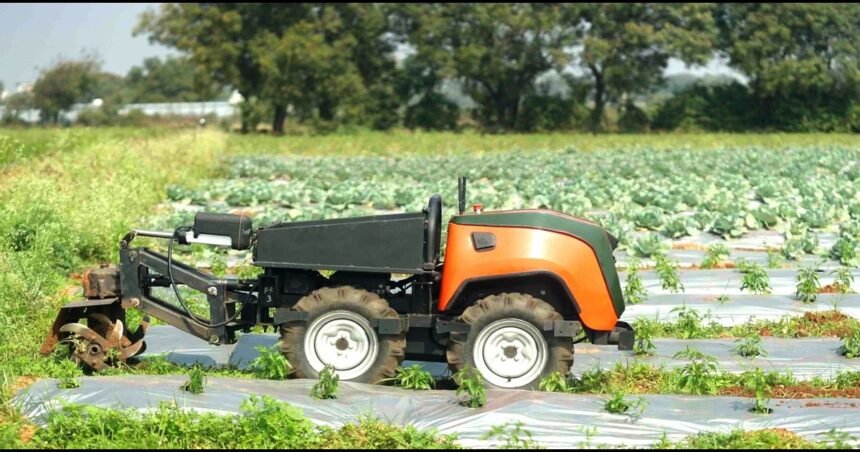 FarmRobo's iMog autonomous farm robot at work in the field