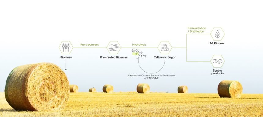 Fermbox Bio EN3ZYME process: farm biomass to cellulosic sugar, 2G ethanol and synbio products