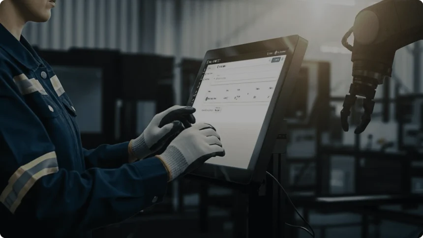 Fynd Forge AI-native manufacturing OS on a factory touchscreen