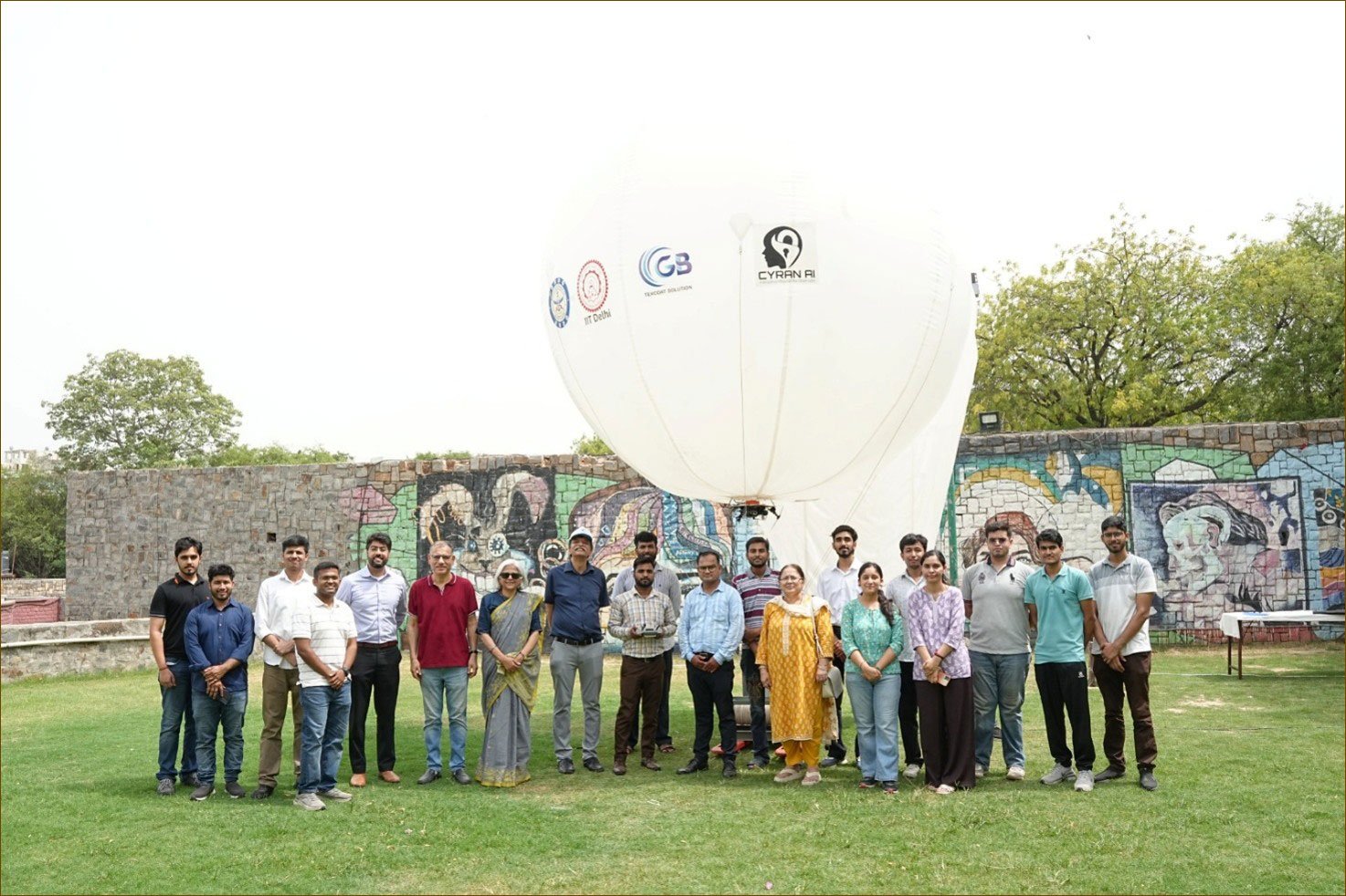 The IIT Delhi, GB Texcoat and CYRAN AI team with the tactical aerostat