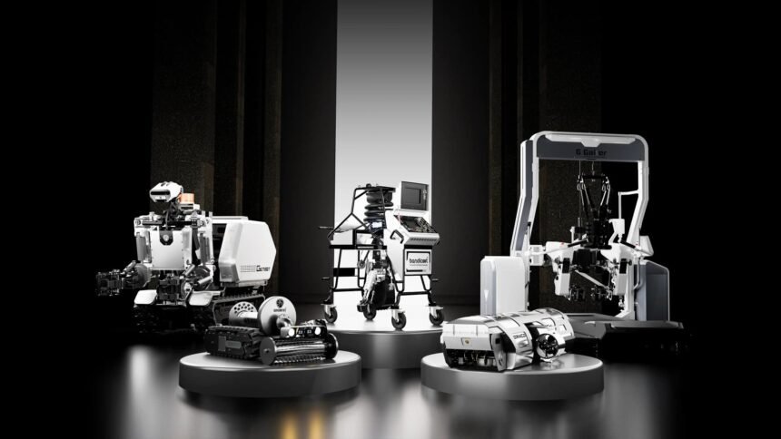 Genrobotics robot lineup including the Bandicoot sewer-cleaning robot, Wilboar rover and G Gaiter rehabilitation robot