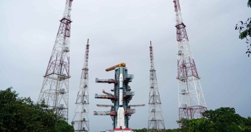 GSLV-F18 rocket on the Second Launch Pad at Satish Dhawan Space Centre, Sriharikota, ahead of the NVS-03 launch