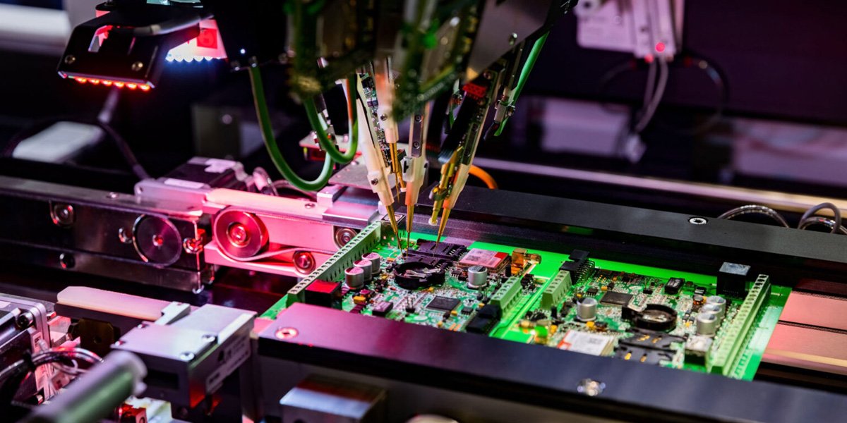 Automated flying-probe testing on a printed circuit board at an electronics manufacturing line