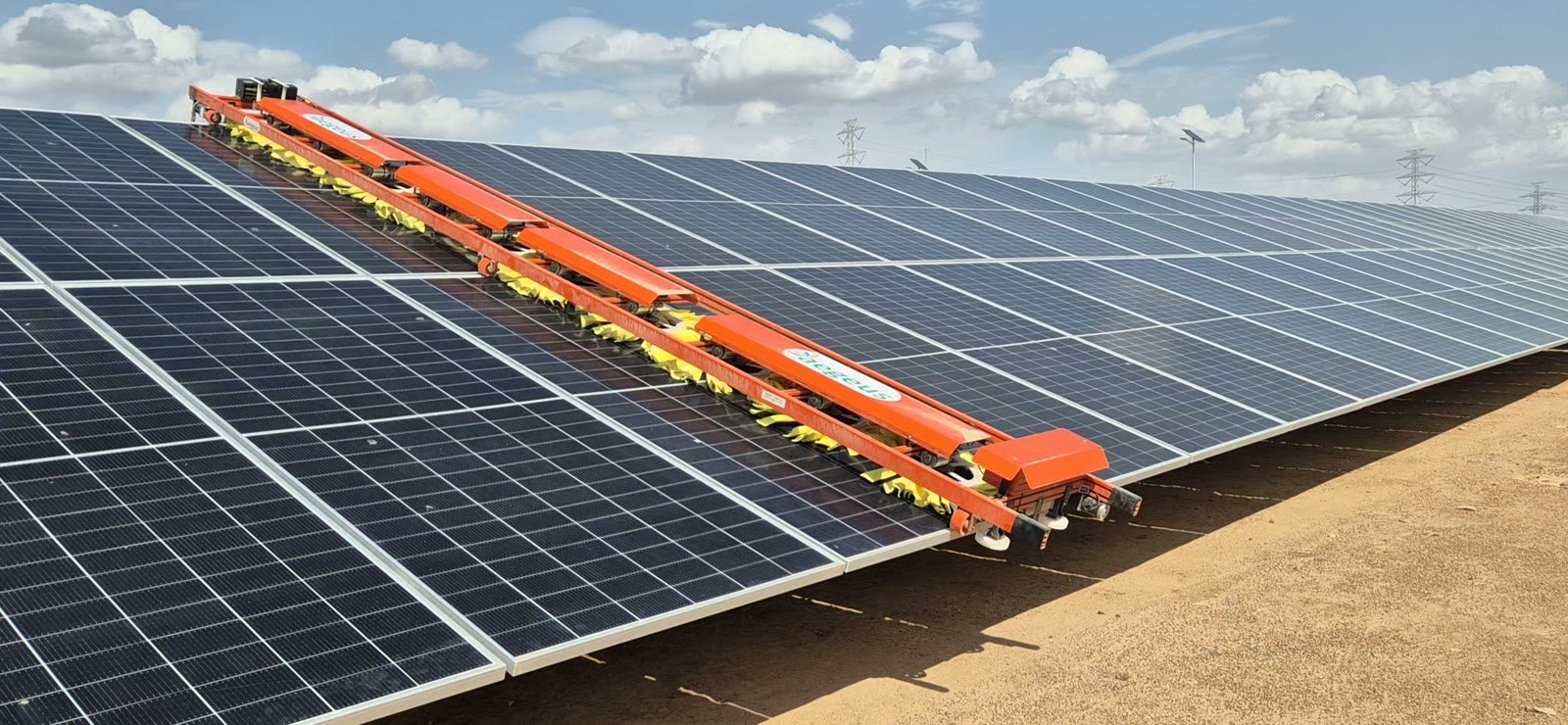 Aegeus Technologies Unicorn robot cleaning a large solar farm