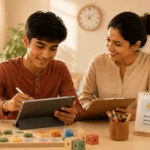 JADHU platform in use - parent and child with tablet (official jadhuhealth.com)