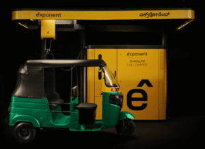 Exponent e^pump 15-minute rapid charging station with electric auto-rickshaw