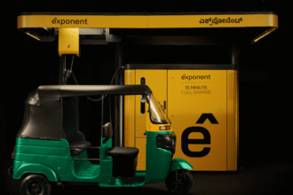Exponent e^pump 15-minute rapid charging station with electric auto-rickshaw