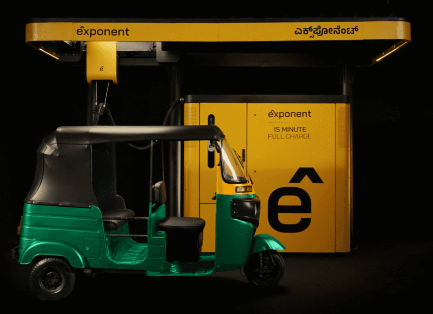 Exponent e^pump 15-minute rapid charging station with electric auto-rickshaw