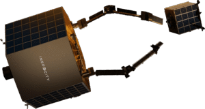 InspeCity VEDA in-space servicing vehicle approaching a satellite