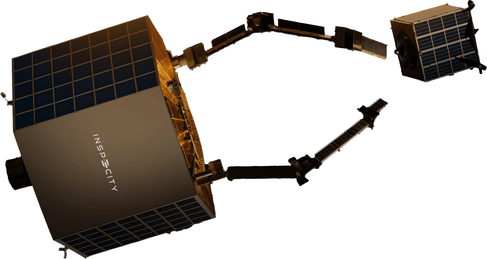 InspeCity VEDA in-space servicing vehicle approaching a satellite