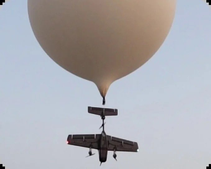 A Kalam Labs UAV carried aloft by its balloon launch system