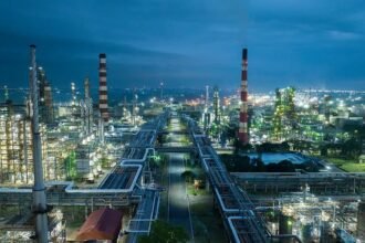 MRPL refinery complex at Mangaluru lit up at night