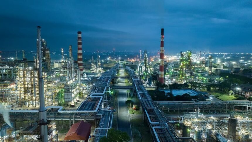 MRPL refinery complex at Mangaluru lit up at night