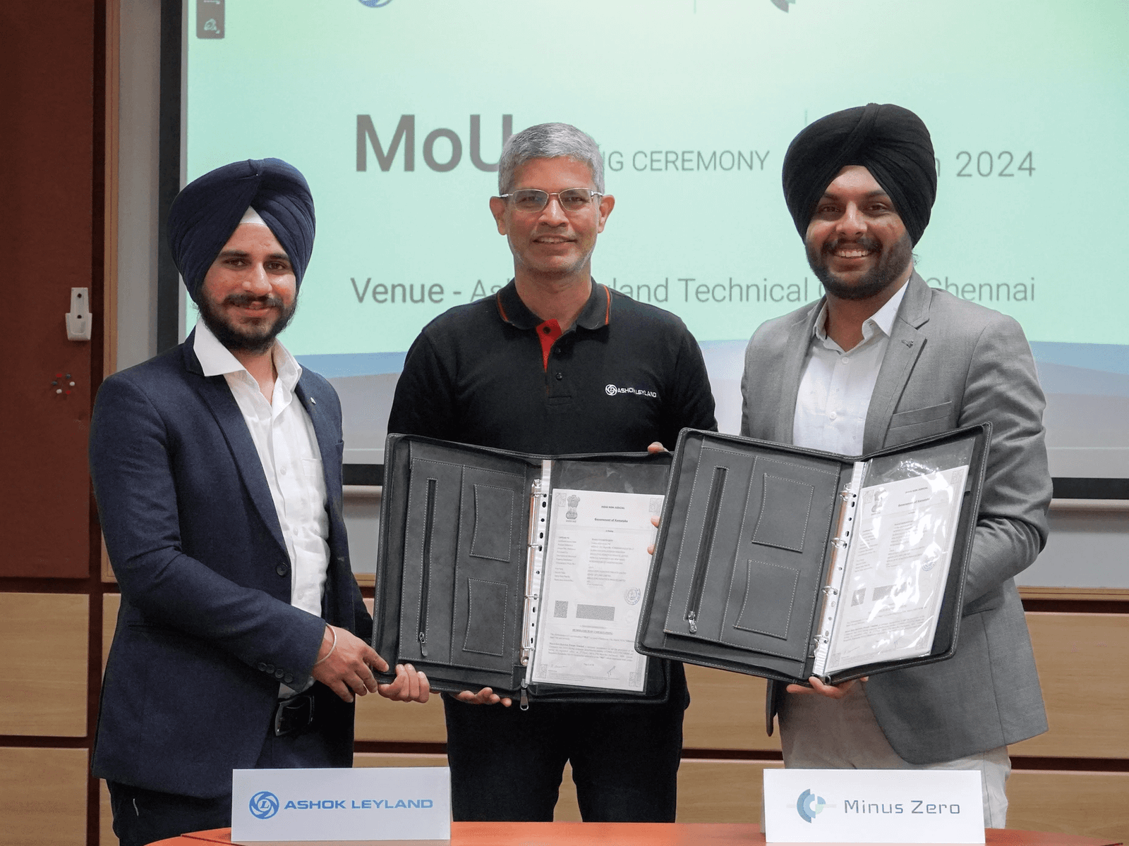 Minus Zero and Ashok Leyland at the MoU signing ceremony