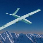Solar Defence loitering munition UAV in flight over mountains - official Solar Group imagery