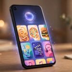 A smartphone running a personal on-device AI assistant with colourful recommendation cards