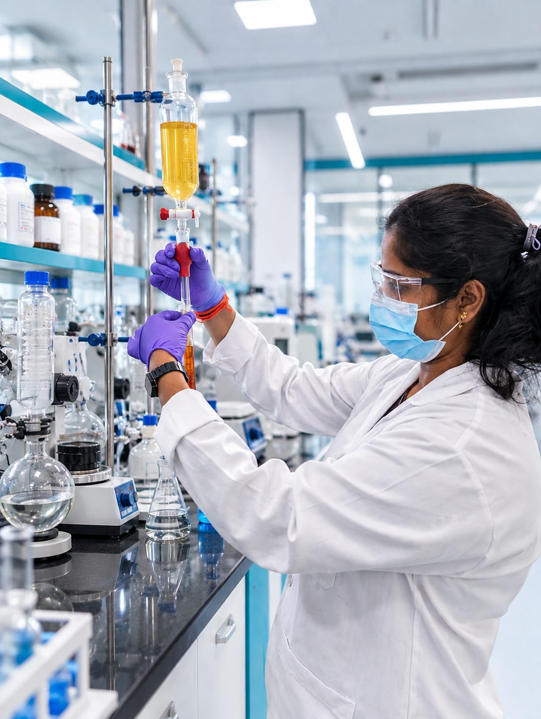 A NuSynth chemist at the laboratory bench